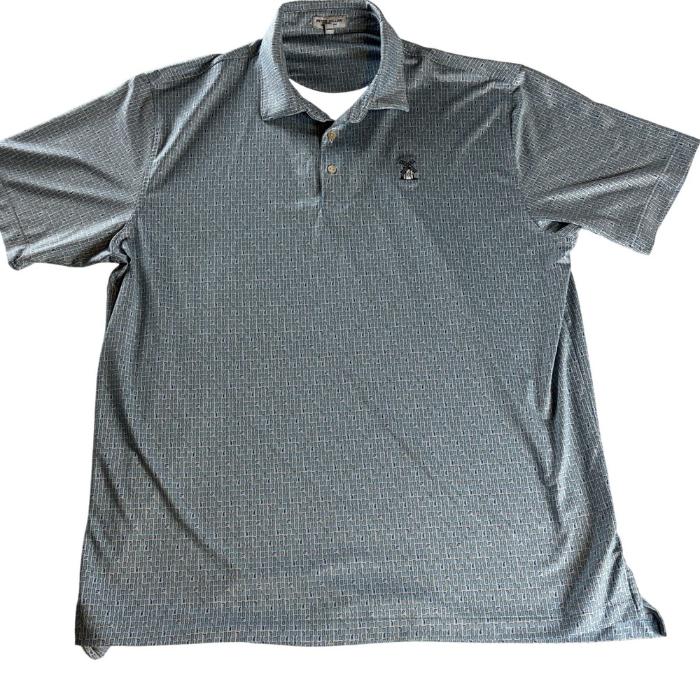 Peter Millar Performance Polo XL Stretch Golf Shirt Blue Cocktail Print Casual